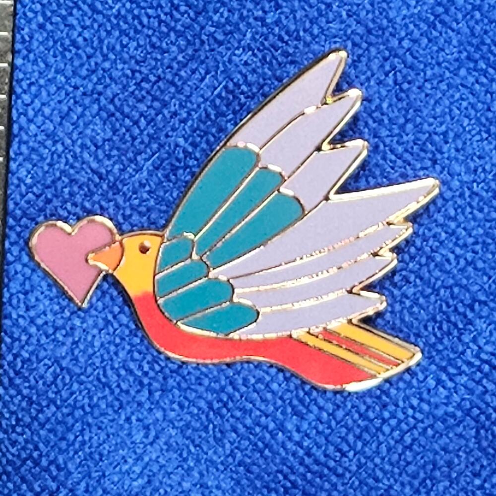Laurel Burch Celeste With Heart Enamel Bird Dove Brooch Pin